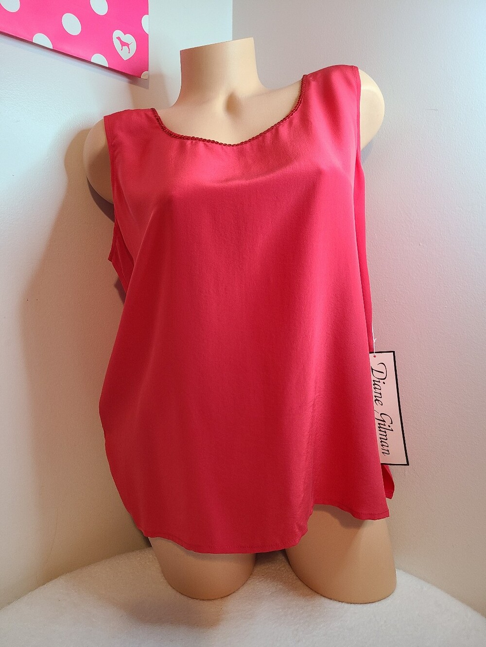 New VTG Diane Gilman 100% Silk Shell Tank With Sequin Trim Scoop Neck Size M